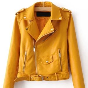 Faux Leather Buckle Belt Biker Jacket